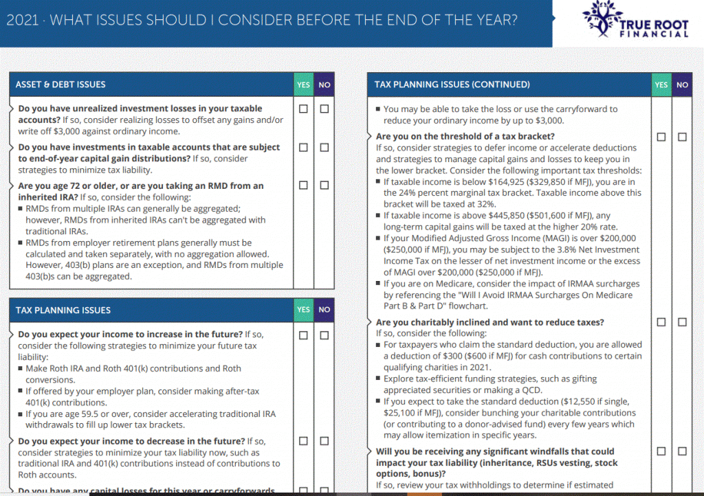 Financial planning guide for year end